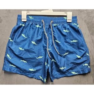 MAAMGIC Mens Blue Shark Print Mesh Lined Swim Trunks Size XS